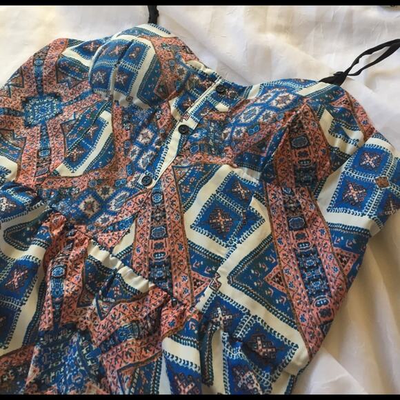 Pink Rose blue patterned shirred back maxi dress, L - Picture 5 of 7